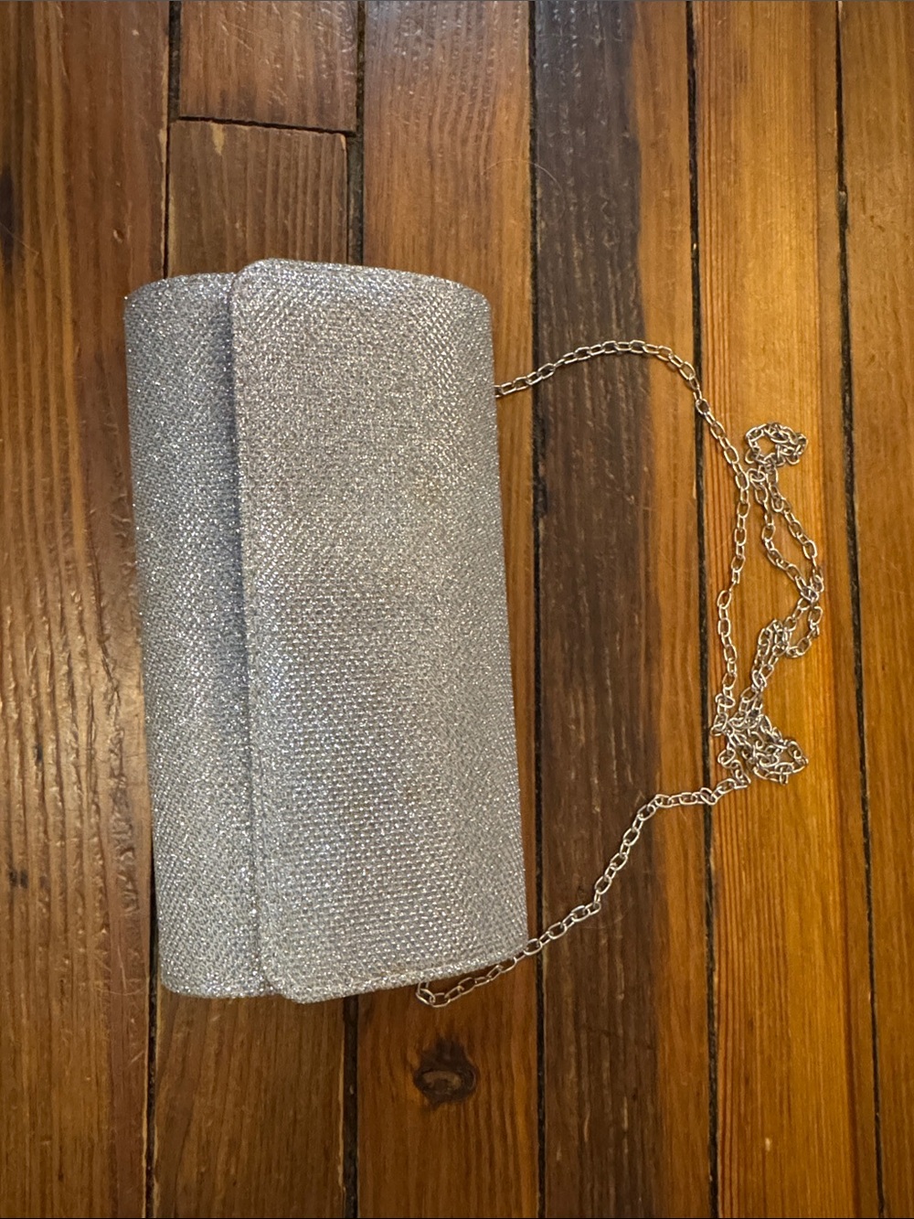 Silver Sparkle Evening Clutch with Chain Strap